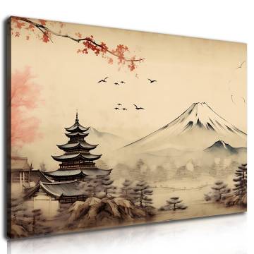 Japán pagoda és Fuji hegy panoráma vászonkép