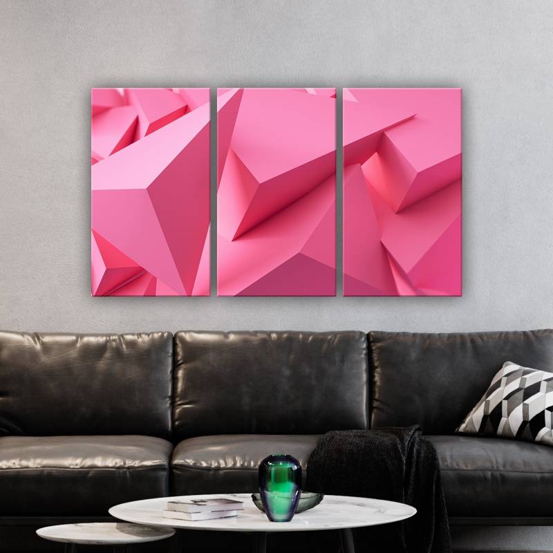 Pink poligons 3D három részes vászonkép