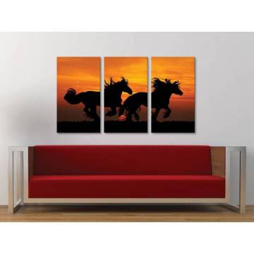 Három részes vászonkép - Horses at sunset - lovas vászonkép - 3a-100203